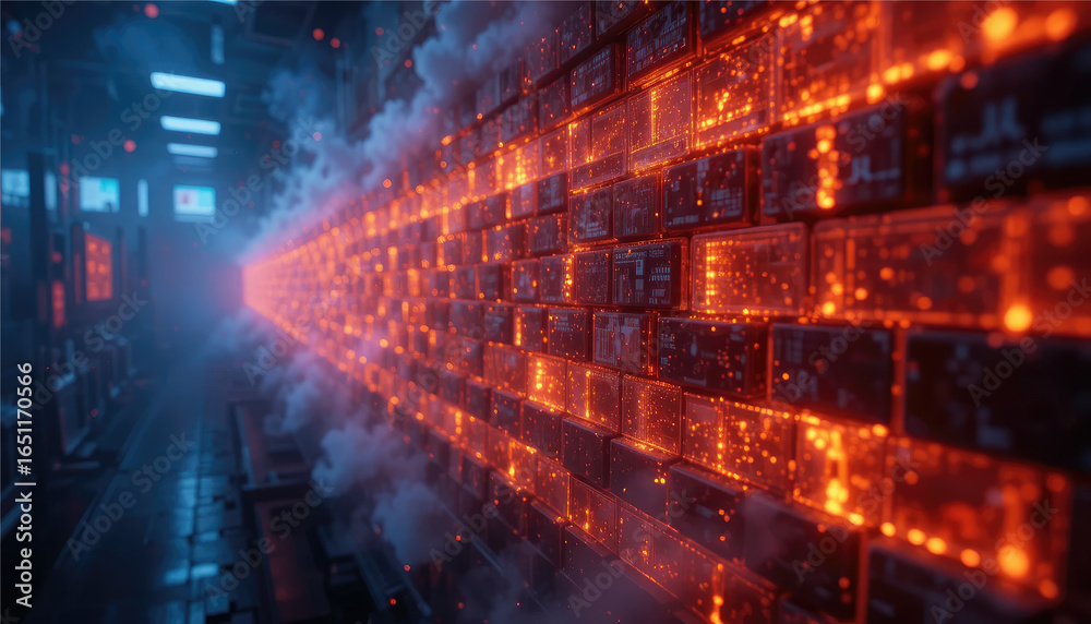 Fototapeta premium Firewall visualized as glowing walls.