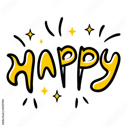 Celebrate joy and positivity with this vibrant, hand-drawn "Happy" lettering design perfect for adding a cheerful touch to any project, conveying pure delight and good vibes