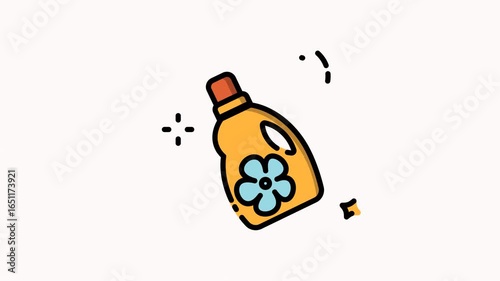 Yellow fabric softener bottle with a flower graphic perfect for household cleaning product ads, ecofriendly brands, and floralthemed cleaning supplies packaging.