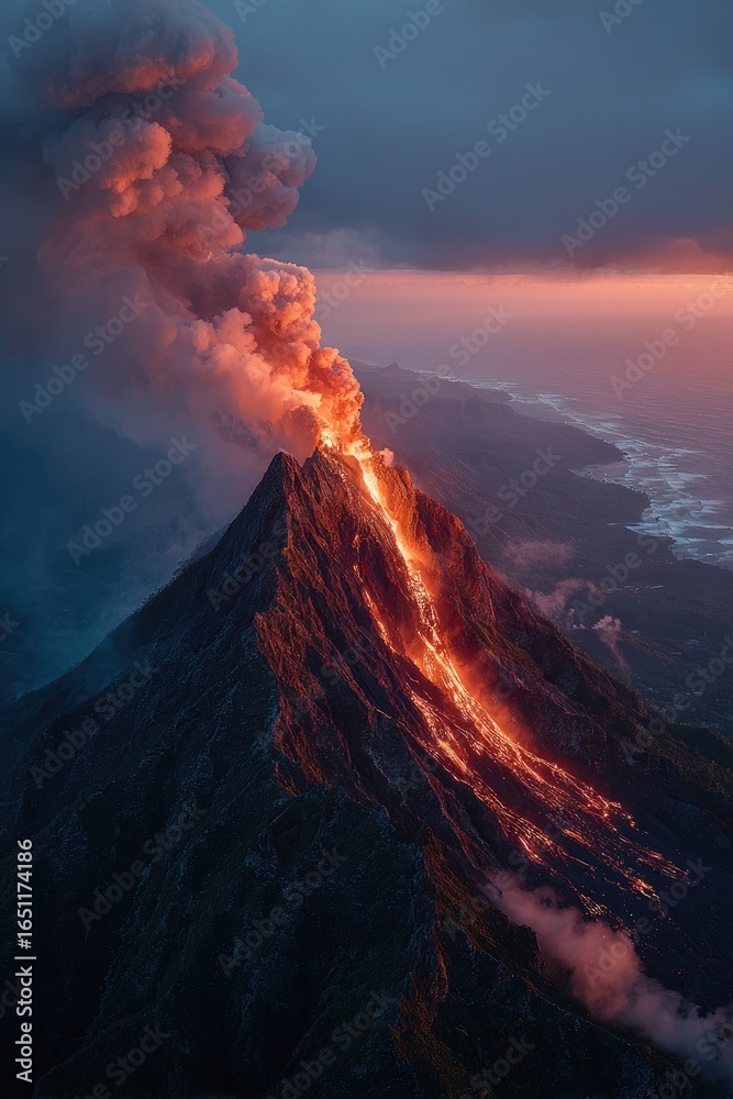 Fototapeta premium Volcanic eruption at sunset