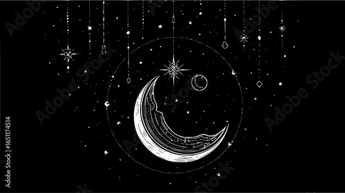 Celestial moon and stars vector illustration for astrology and astronomy themed designs and backgrounds