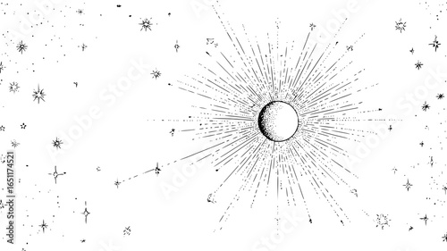 Celestial moon and stars illustration in black and white for astronomy and astrology themed designs art vector