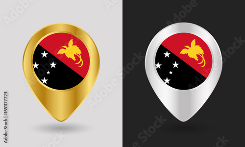 Gold and Silver Papua New Guinea Flag Map Pin Icon