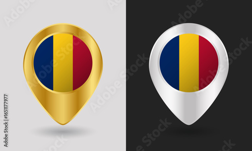 Free Download Gold and Silver Romania Flag Map Pin Icon - GFXLoad