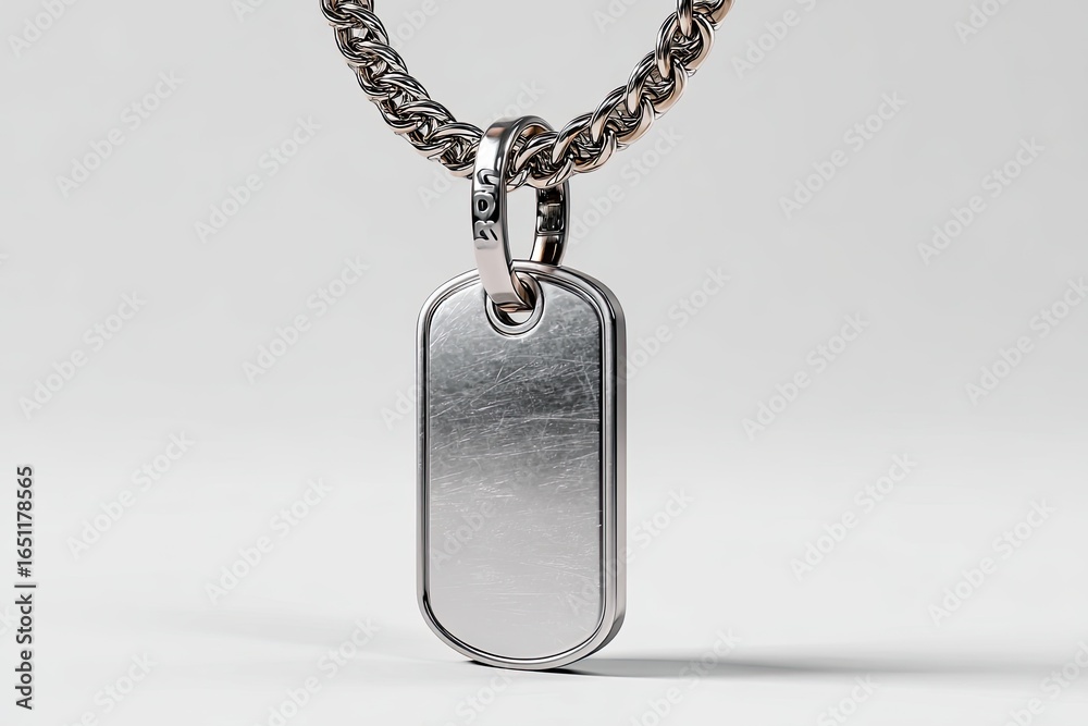 Fototapeta premium Silver dog tag pendant on chain