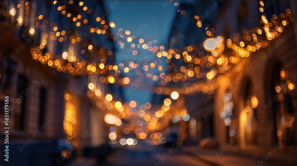 custom made wallpaper toronto digitalCity street glows with festive lights, blurred, during dusk; holiday promotion