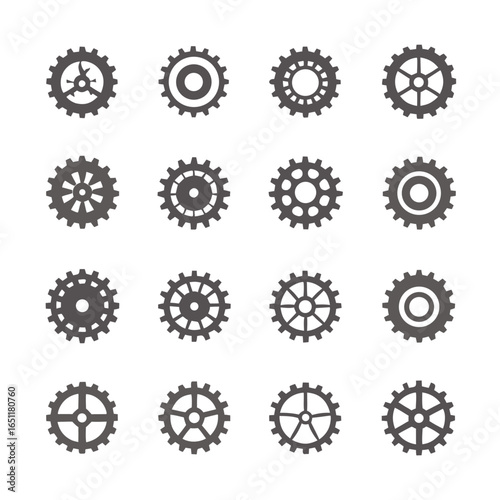Set of Gears Design, Gray Cogwheels, Machine Element on White Background
