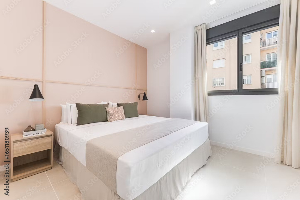 Fototapeta premium Modern luxury bedroom interior in minimal scandinavian style, 3d render