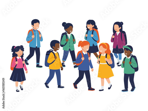 Back to School: A vibrant illustration captures the excitement of the school year, showing diverse children cheerfully heading off to school, backpacks slung over their shoulders.