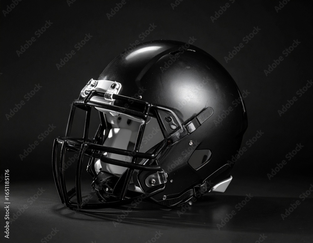 Fototapeta premium The Lone Football Helmet in black background