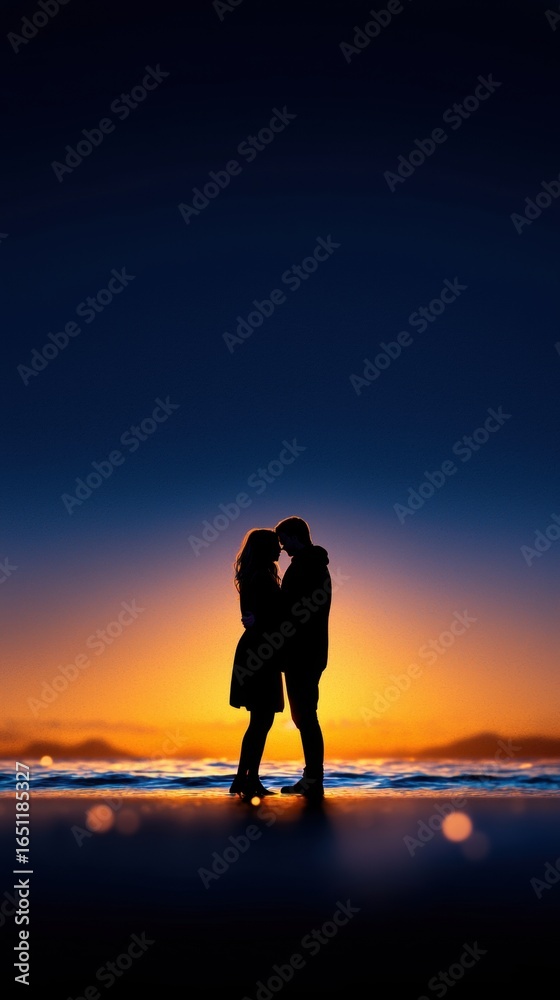 Fototapeta premium Romantic silhouettes at sunset by the ocean