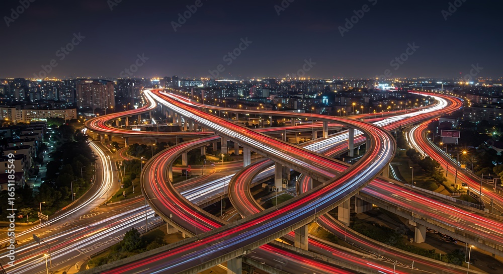 Fototapeta premium Dynamic Urban Interchange A High-Tech Transport Network Showcasing Future Mobility and Seamless Connectivity at Night