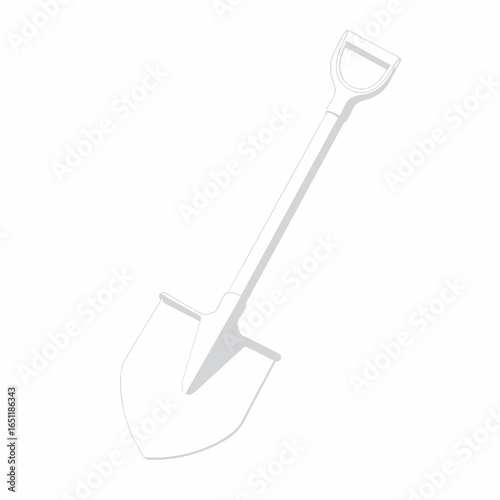 Minimalist shovel illustration presenting excavation tools, farming equipment in monochrome