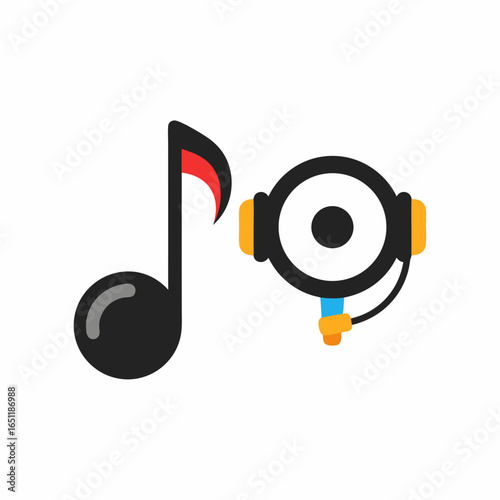Minimalistic Representation of Music Enjoyment with Headphones and a Single Musical Note illustration