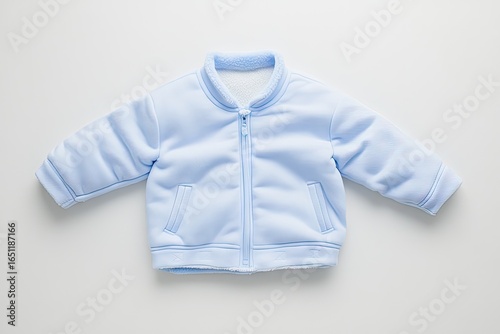 Light-blue baby jacket, laid flat, on white background