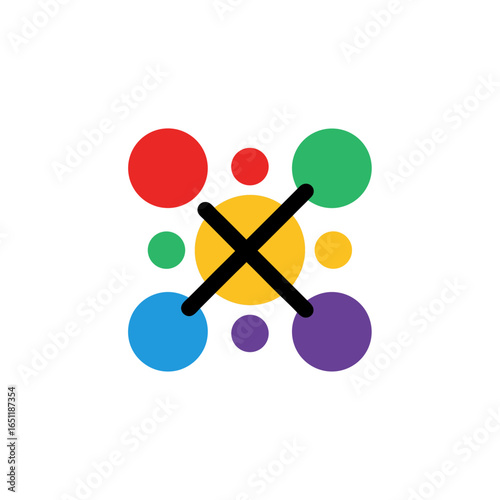 Colorful Dispersal: Vibrant Circles with Cancellation Mark Symbolizing Variance and Divergence