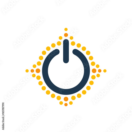 Geometric Power Button Icon with Dotted Border Symbolizing Connectivity and Innovation