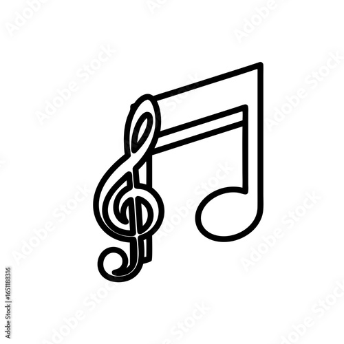 Abstract musical symbol with treble clef and note, isolated and minimalist artistic element
