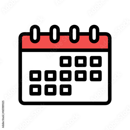 Stylized calendar icon with a bold outline and clear date markers for scheduling or planning matters