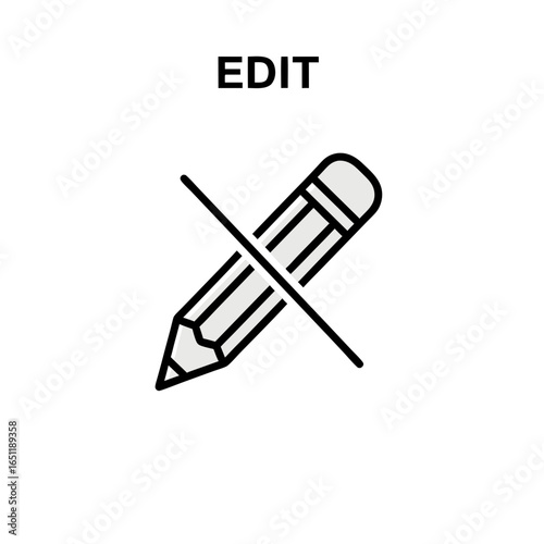 Pencil with Diagonal Line Icon Signifying Restriction of Editing Capabilities Illustrated as Vector Graphic