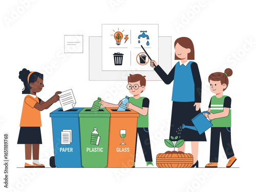 Eco-Conscious Class: A dedicated teacher imparts invaluable knowledge to students as they engage in environmentally friendly practices.