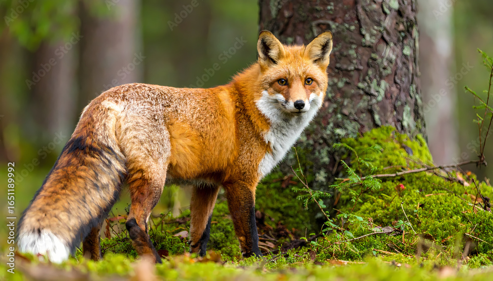 Fototapeta premium Red fox in forest scene