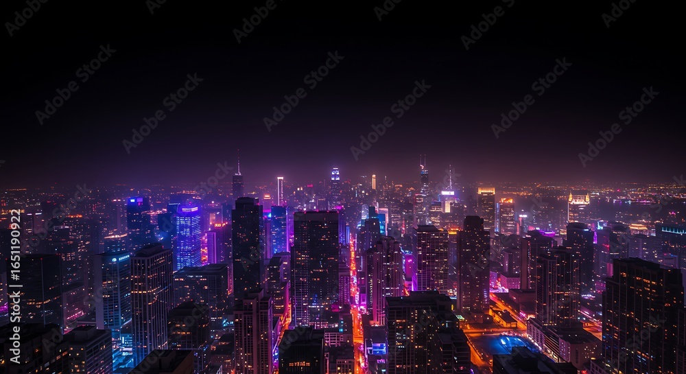 Fototapeta premium Night Cityscape Vibrant Aerial View of Illuminated Urban Skyline