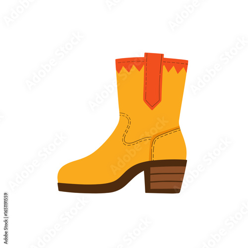 Yellow cowboy boot with orange accent in flat design  