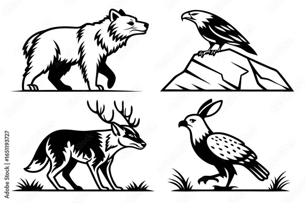 Fototapeta premium Wild animal silhouette collection