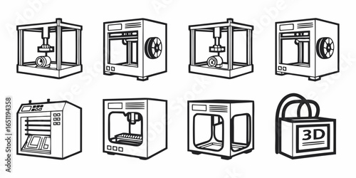 3d printer icons isolated on white
