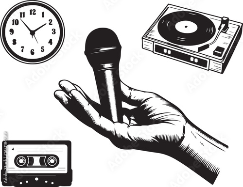 Hand-Drawn Retro Music and Time Icons