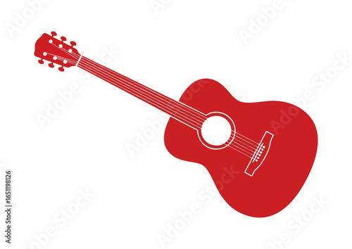Black silhouette of an acoustic guitar on white background for music and creativity concept