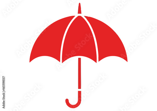 Stylized umbrella with yellow and white stripes on a clear blue background, vector illustration 