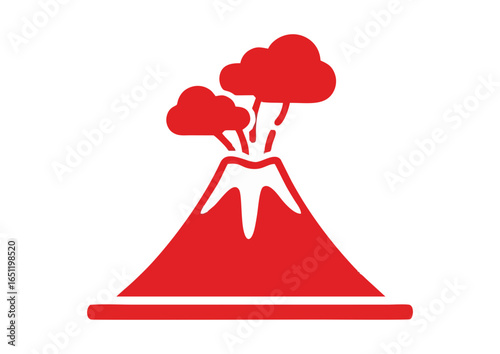Stylized erupting volcano with smoke and lava on a light background, vector illustration 