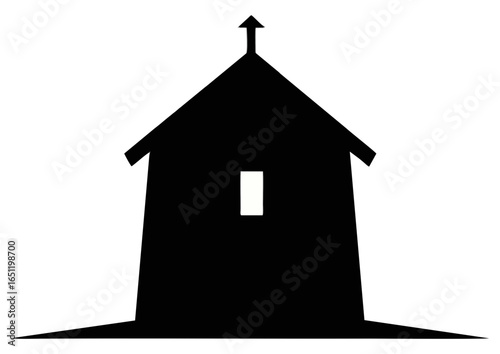 Colorful camping tent set up on a grassy field against a clear blue sky, vector illustration