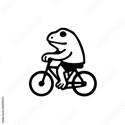 A cartoon frog riding a bicycle