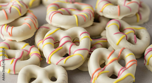 Colorful White Chocolate Pretzel Bites.