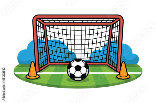 Goal time Illustrative scene of a soccer ball and net, perfect for any project needing playful sports illustrations