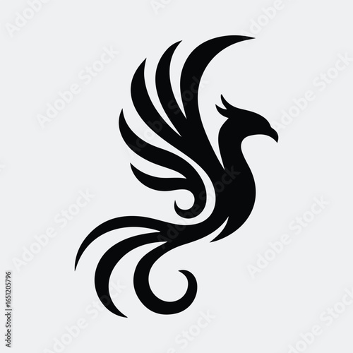 Silhouette phoenix mythical bird rising tattoo design vector illustration