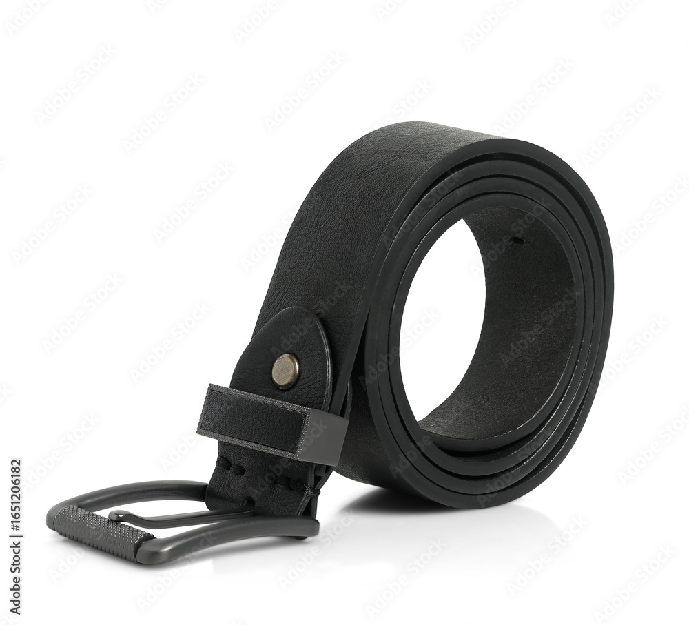 Obraz premium new black leather belt isolated