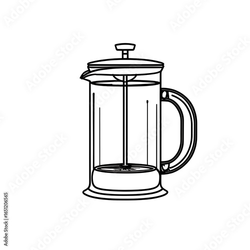 Elegant French press coffee maker outline, perfect for cafes and modern kitchen designs