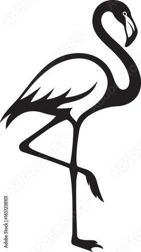 Flamingo silhouette standing on one leg bird, Black flamingo standing silhouette animal design