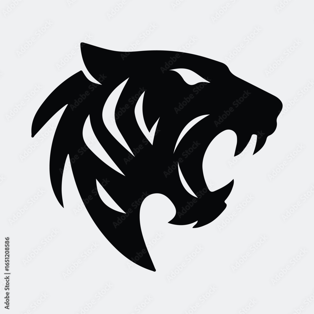 Obraz premium Silhouette roaring tiger head fierce logo emblem vector illustration