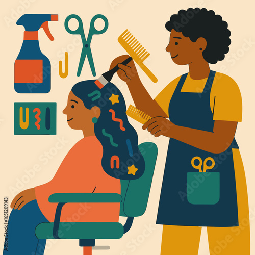Hair stylist coloring and styling a client's hair in a salon