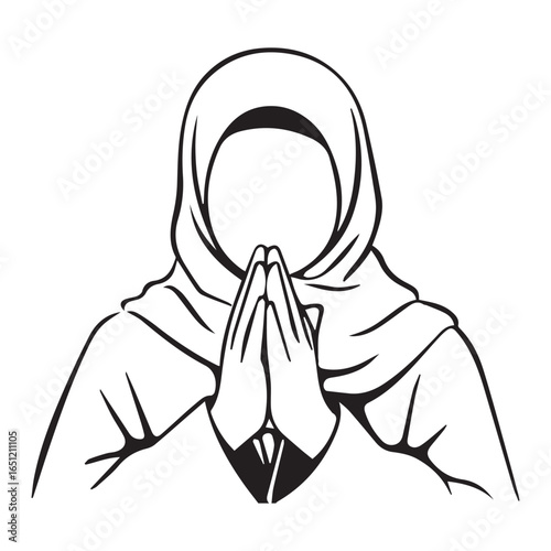 Woman in hijab praying or showing respect with clasped hands