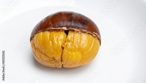 chinese food, peeled roasted chestnut on white background 