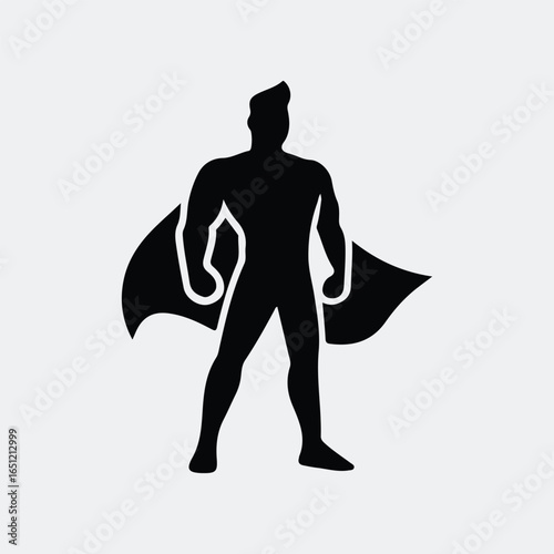 Silhouette superhero with cape standing strong vector illustration
