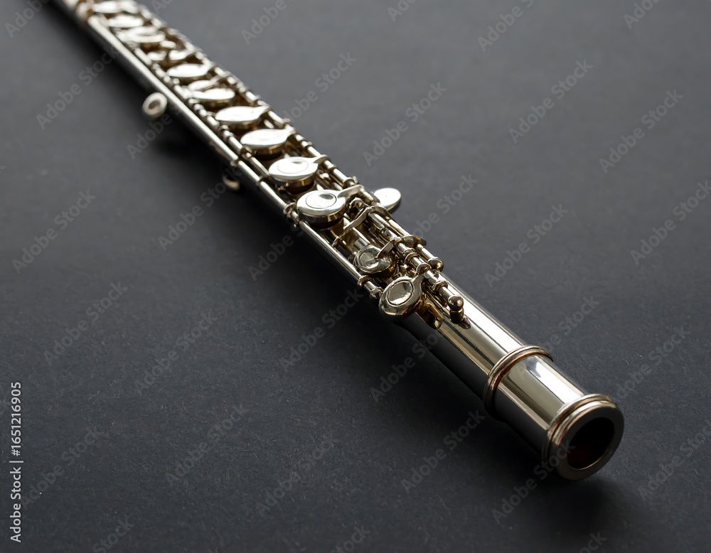 Fototapeta premium Elegant Silver Flute on Dark Background