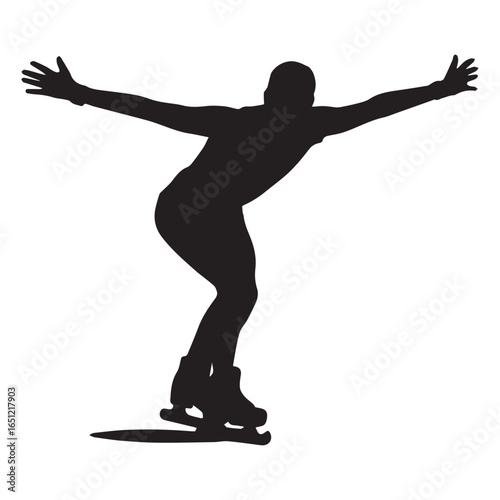 Silhouette of a figure skater in a dynamic pose on ice