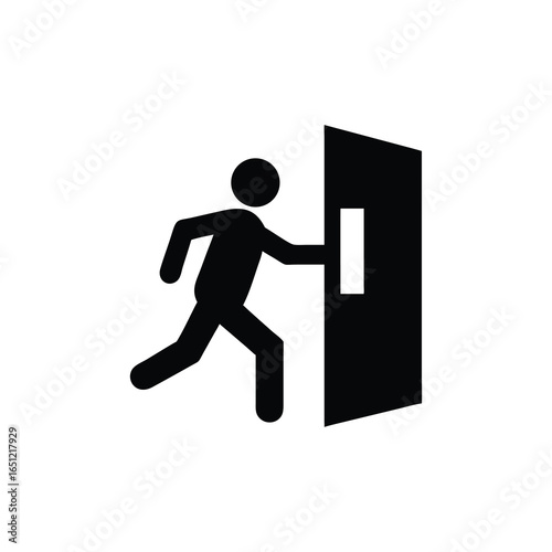 Silhouette of a person exiting through an open door, isolated on white background vector illustration of